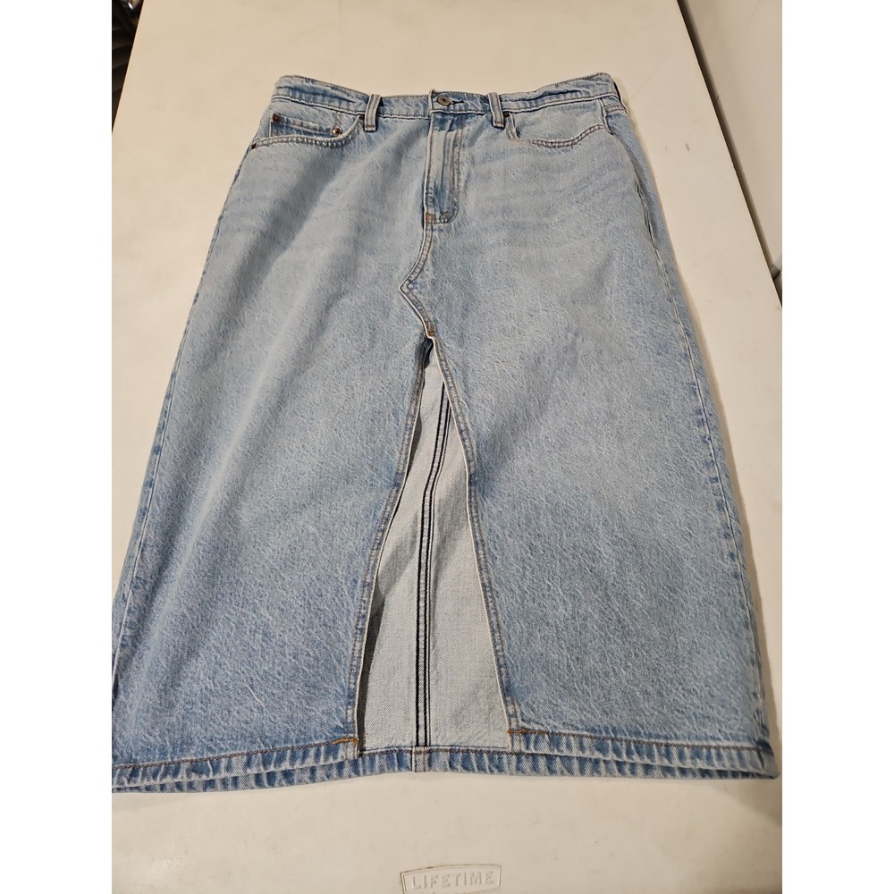 Abercrombie & Fitch Denim Midi Skirt 31/12 Light Wash Front Slit HI Rise(1948